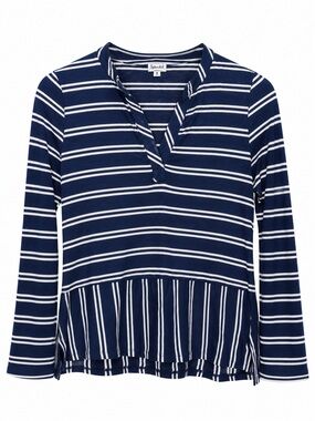 Splendid XS Supima Cotton Modal Striped Long Sleeve Split Neck Top Made USA